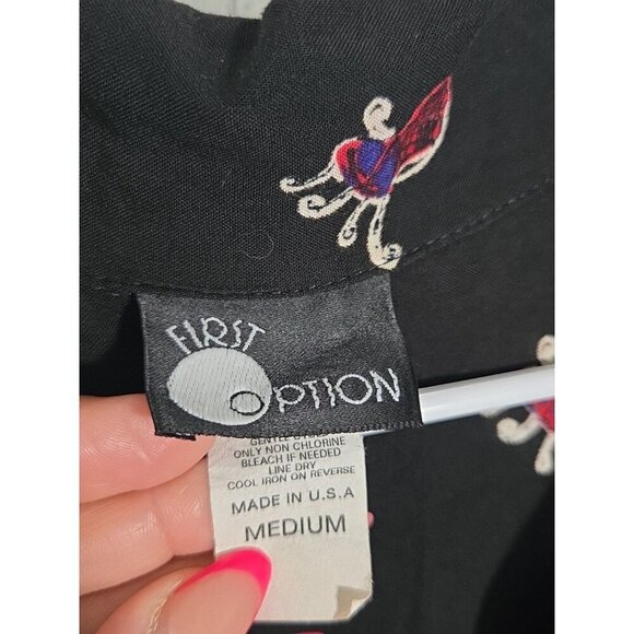 First Option Vintage Black Button Down Novelty Umbrella Chair Shirt Medium - Picture 2 of 6